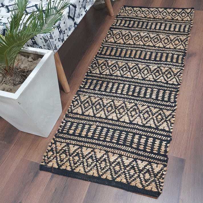 Cotton & Jute Handwoven Diamond And Linear Pattern Carpet