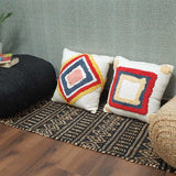 Cotton & Jute Handwoven Diamond And Linear Pattern Carpet