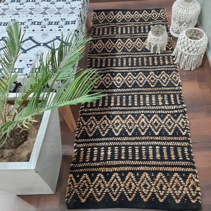 Cotton & Jute Handwoven Diamond And Linear Pattern Carpet