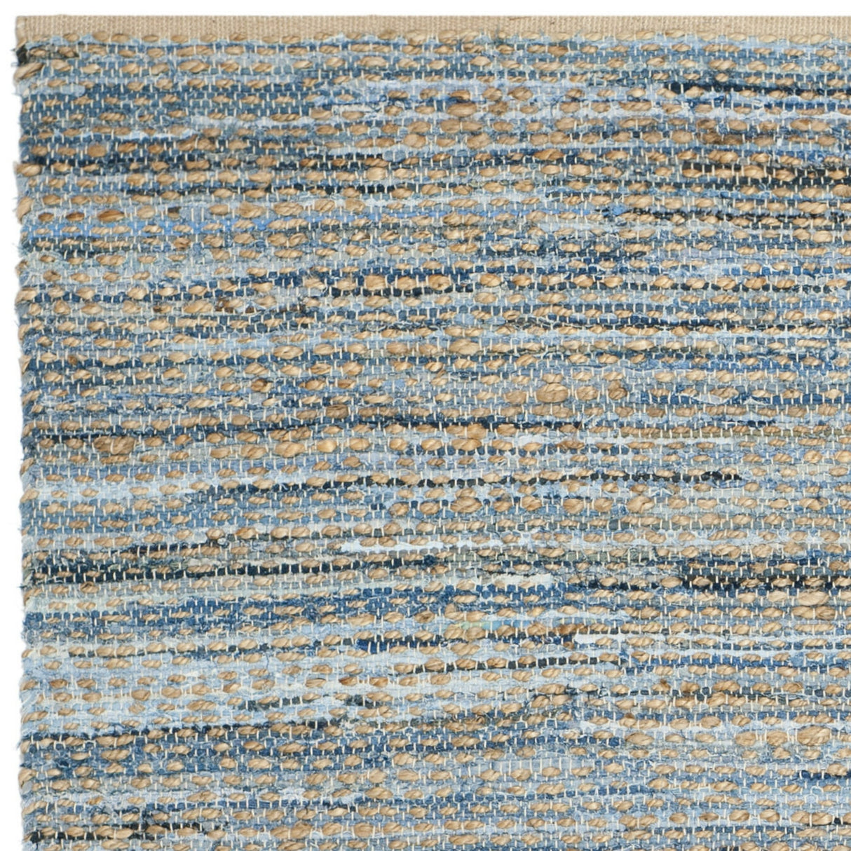 Natural/Blue Braided Striped Jute Area Rug