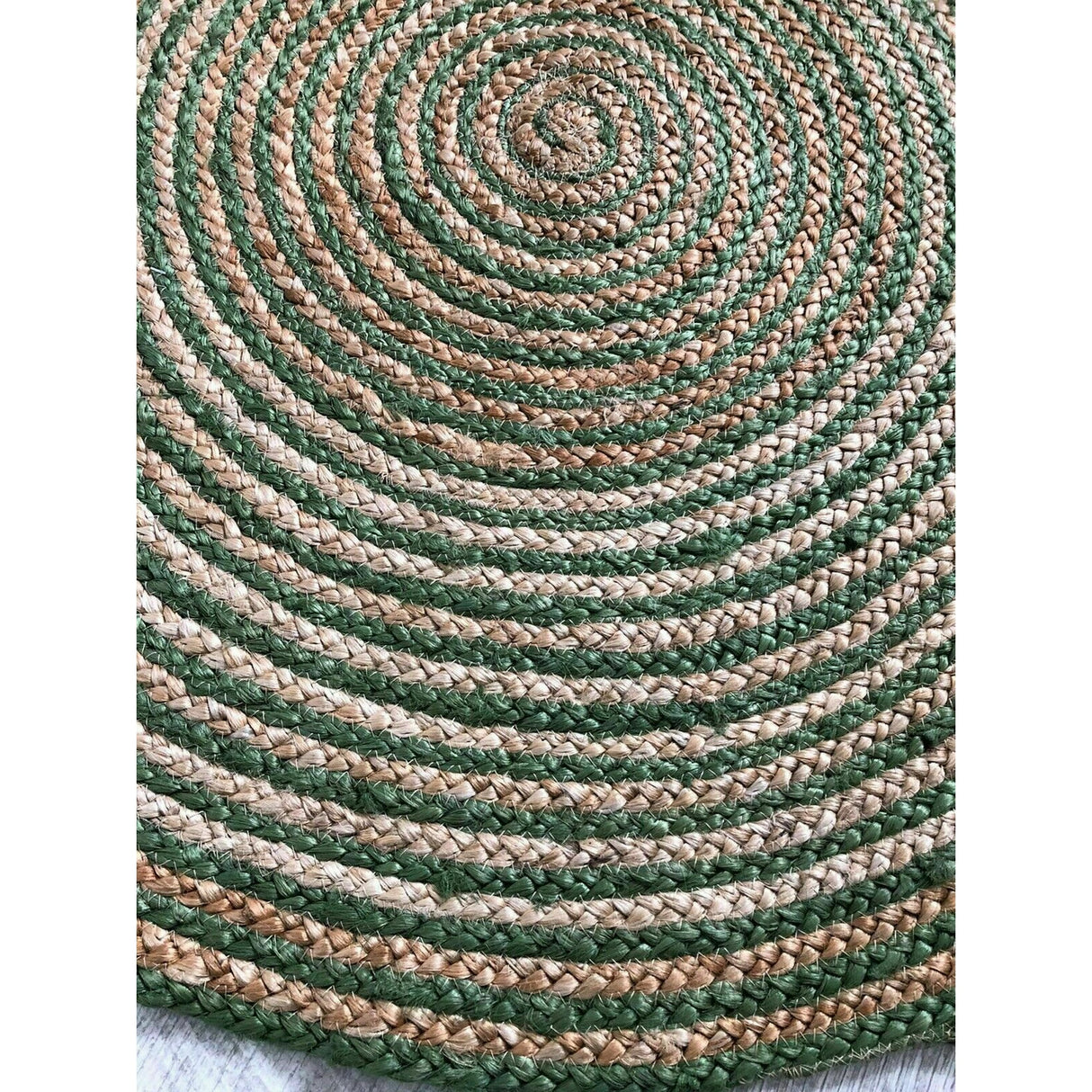 Round Handmade Green Hand Braided Jute Rug Rustic Area Rug Carpet Door Mat