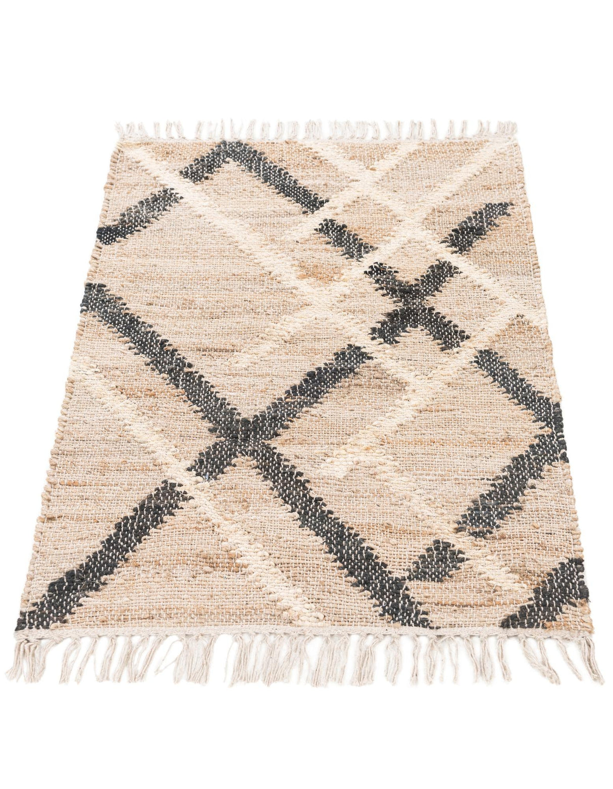 Black & Beige Hand Braided Jute Rug