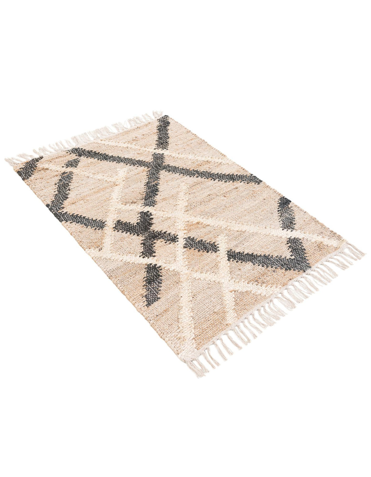 Black & Beige Hand Braided Jute Rug