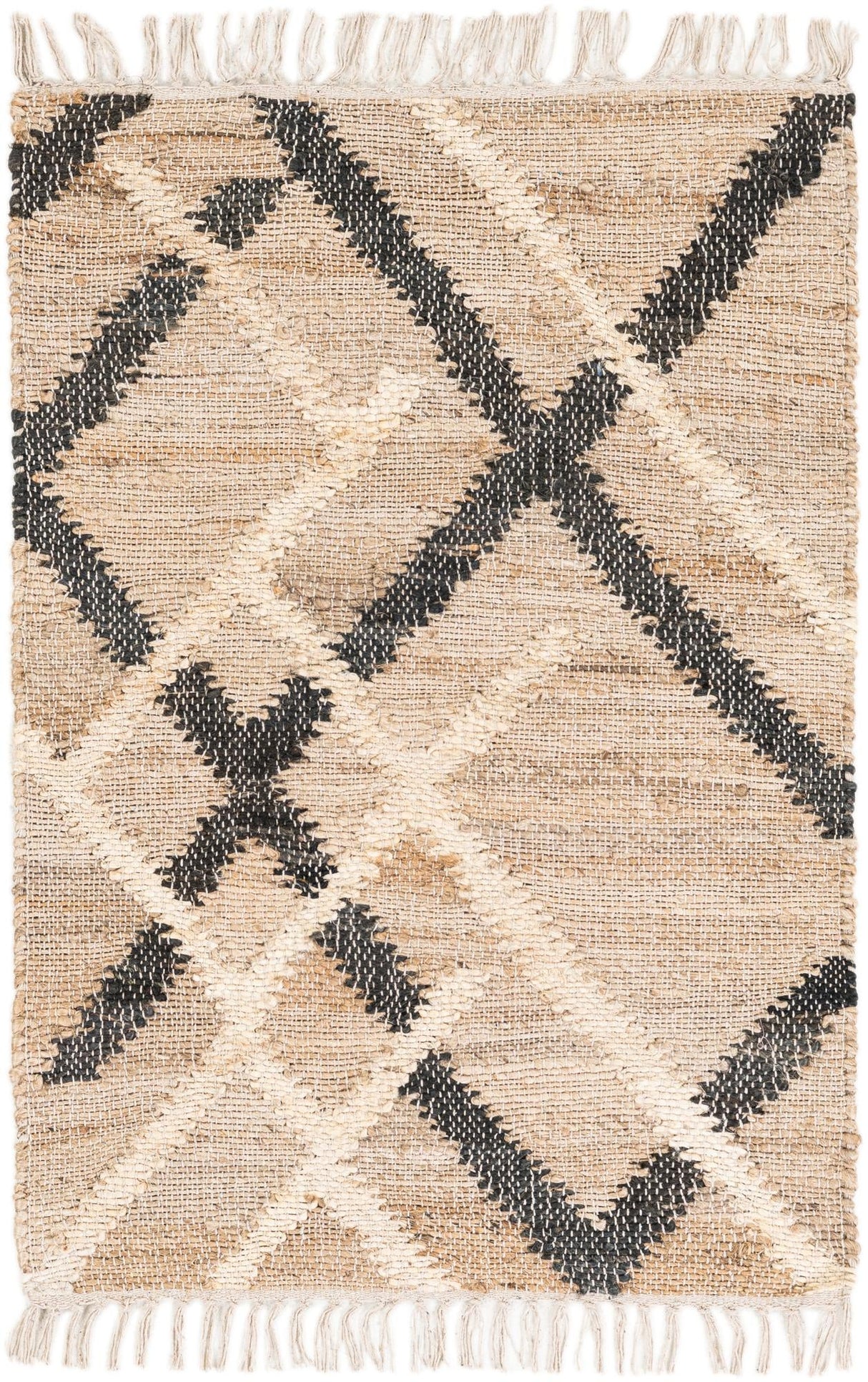 Black & Beige Hand Braided Jute Rug