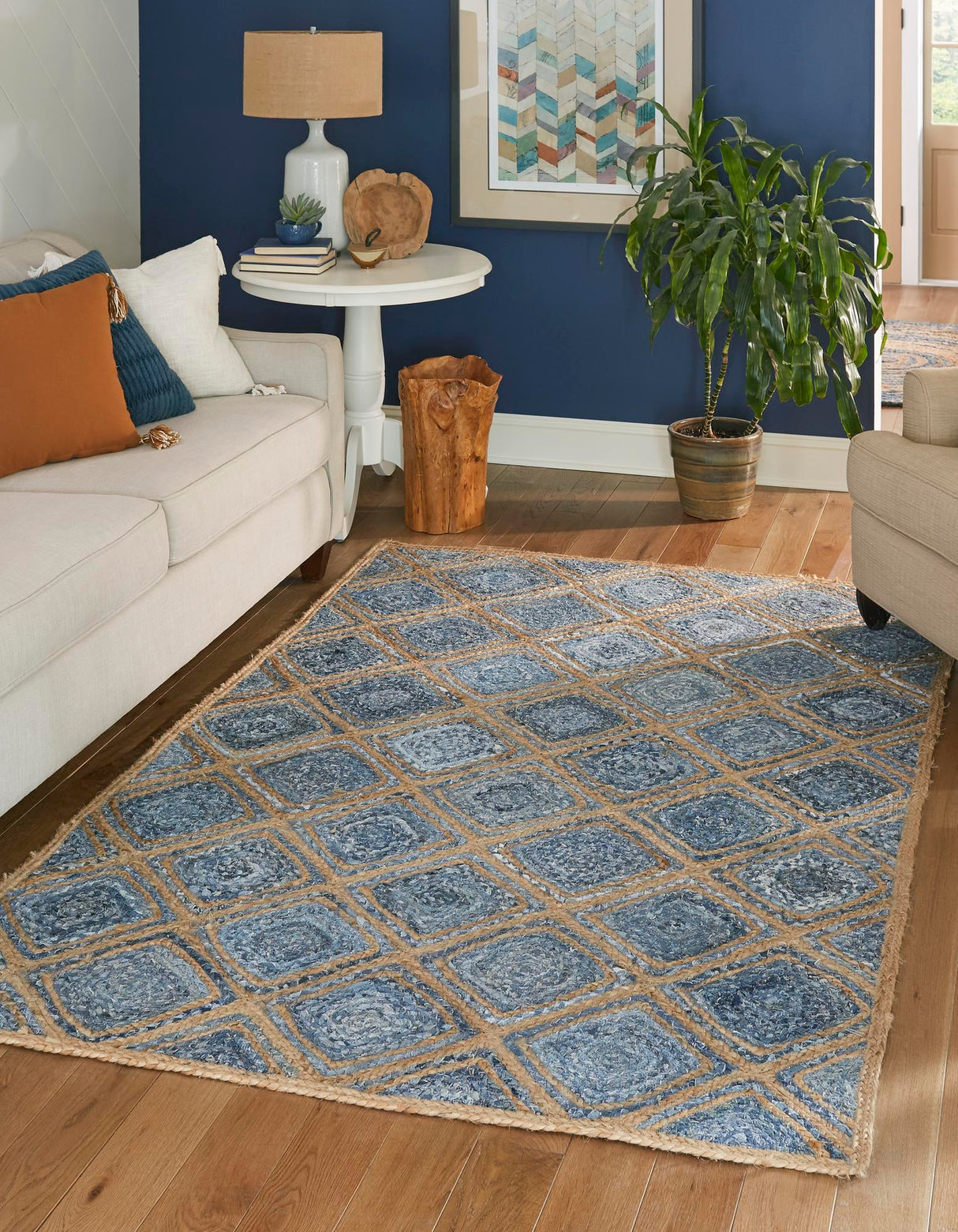 Hand Braided Jute Rug, Denim Braided Rug