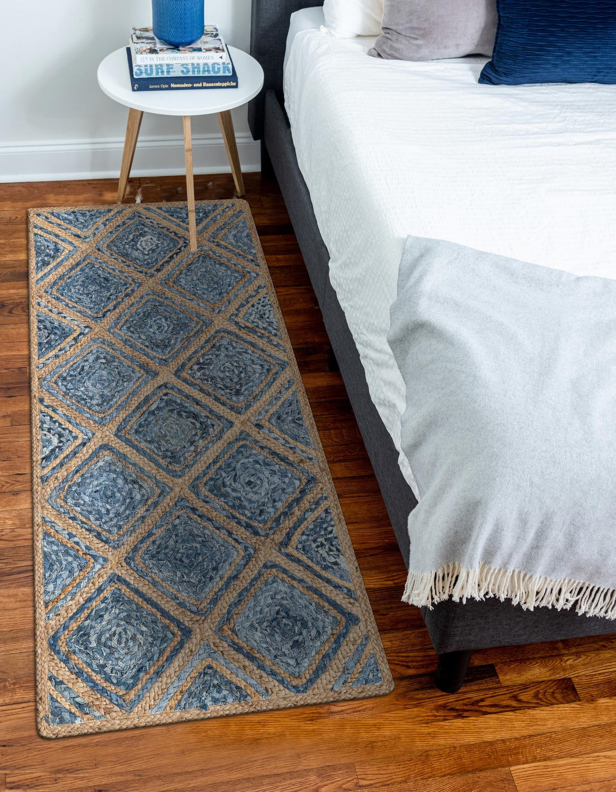 Hand Braided Jute Rug, Denim Braided Rug