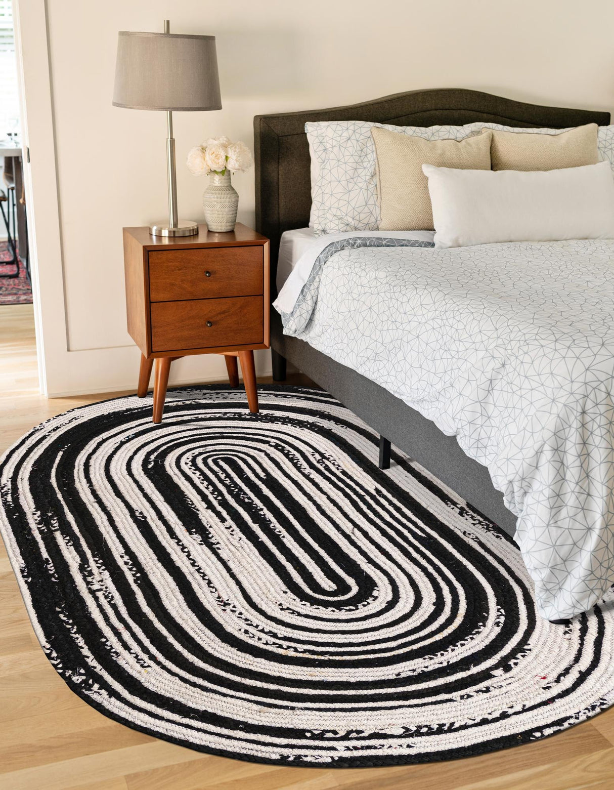 Black and White Hand Braided Chindi Rug