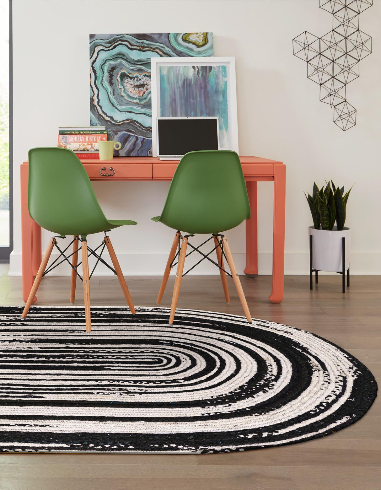 Black and White Hand Braided Chindi Rug