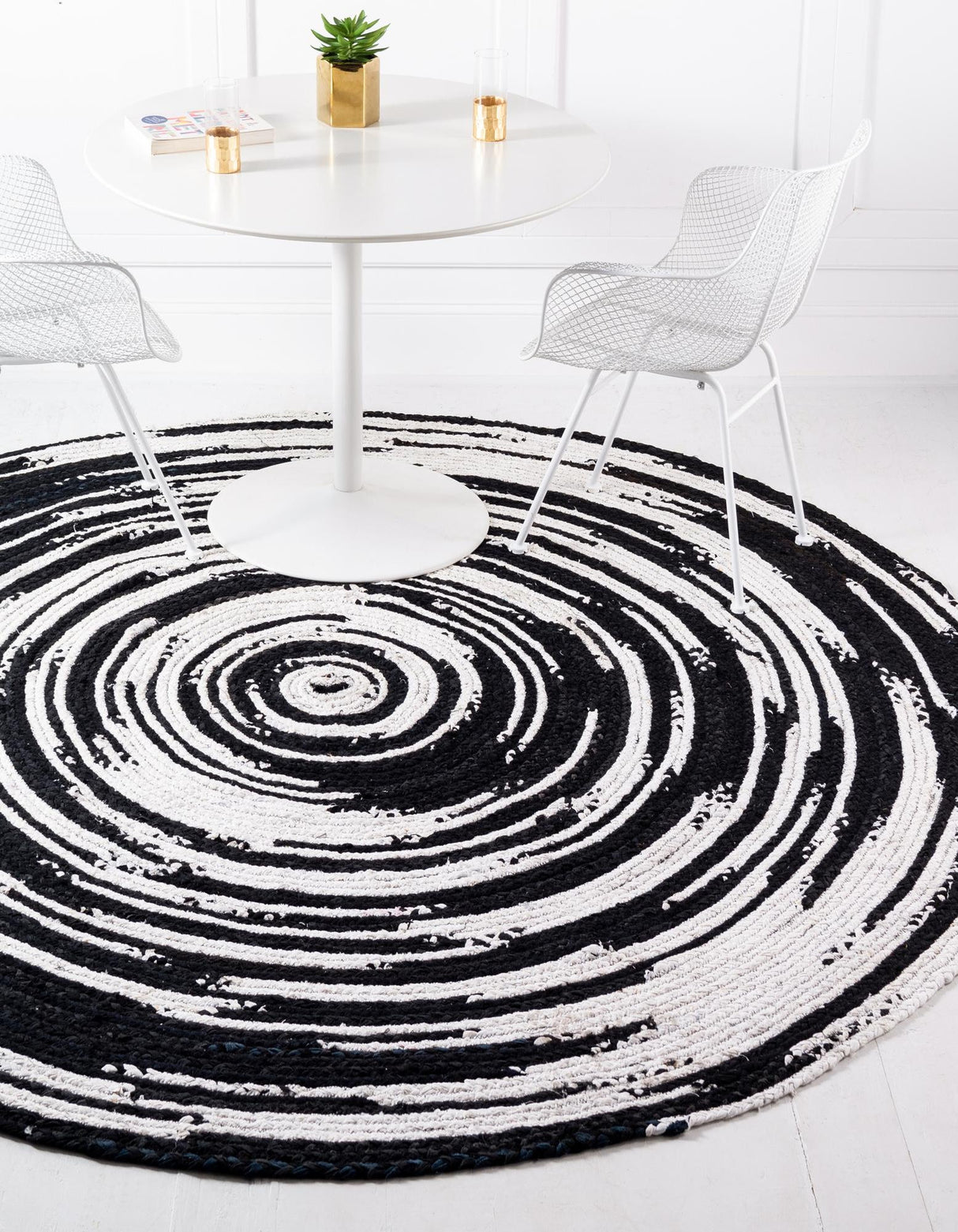 Black and White Hand Braided Chindi Rug