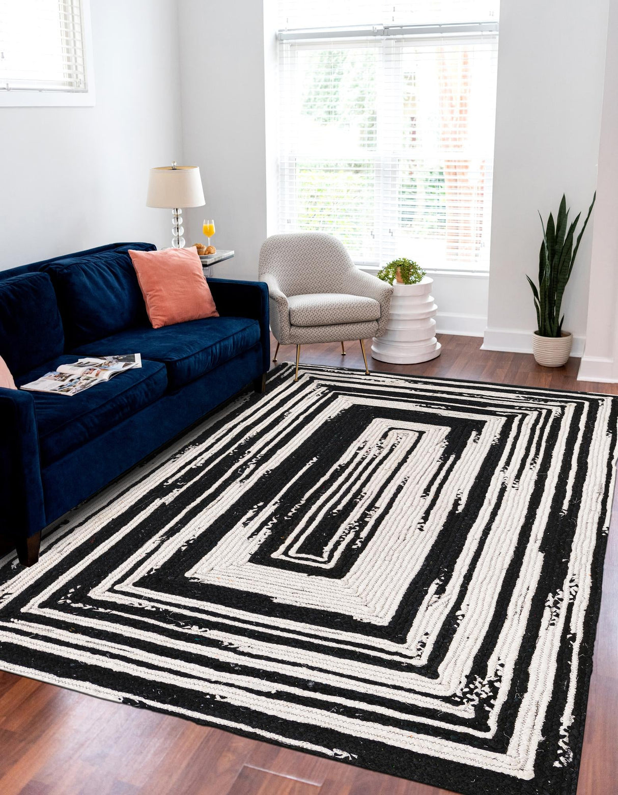 Black and White Hand Braided Chindi Rug