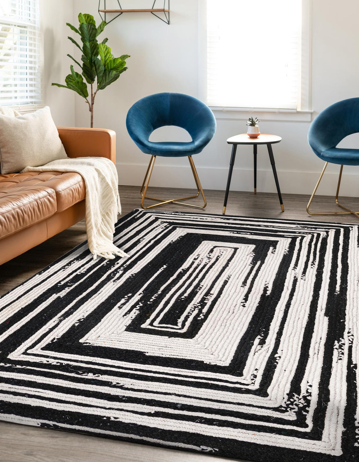 Black and White Hand Braided Chindi Rug