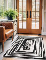 Black and White Hand Braided Chindi Rug