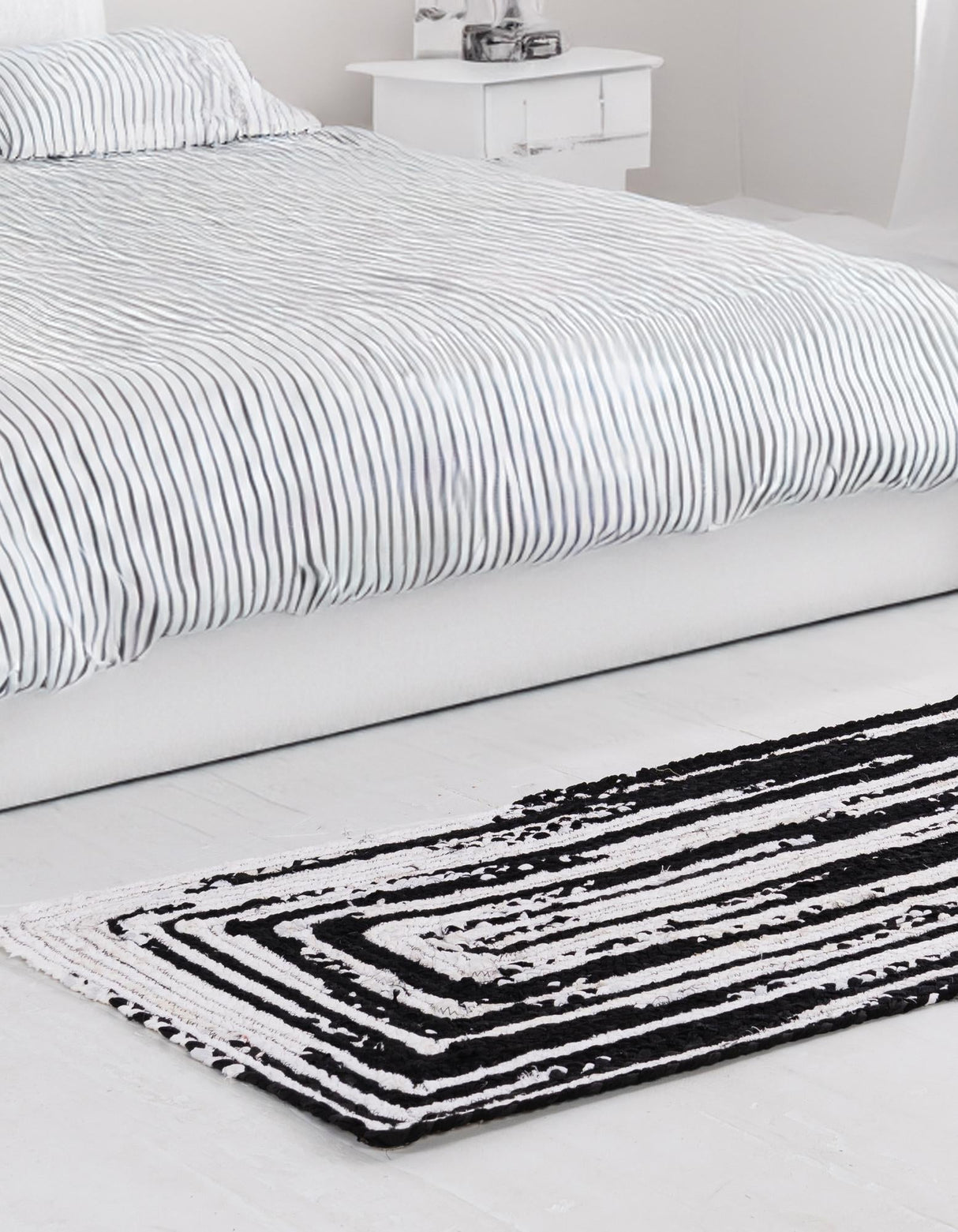 Black and White Hand Braided Chindi Rug