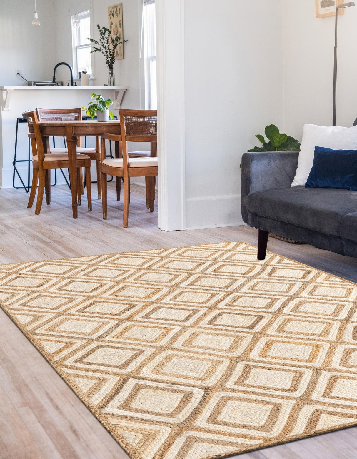 Hand Braided Jute Rug, Denim Braided Rug