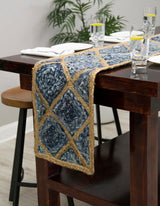 Handwoven denim cotton and jute hearth rug,Hand Braided Jute Table Runner Rug