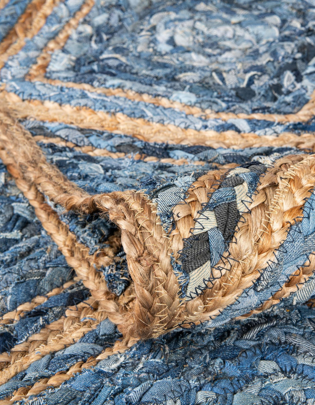 Handwoven denim cotton and jute hearth rug,Hand Braided Jute Table Runner Rug