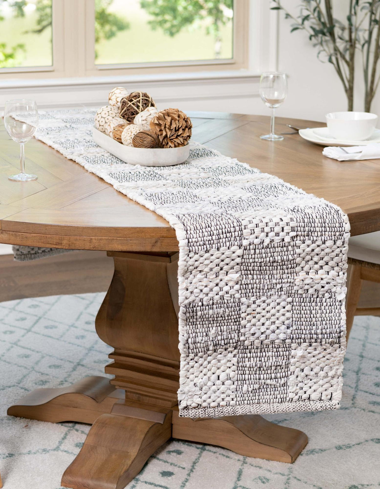 Hand Woven Chindi Ivory Cotton Table Runner