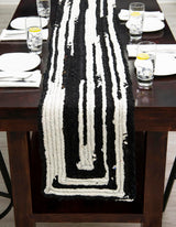 Hand Braided Chindi Black & White Table Runner Rug