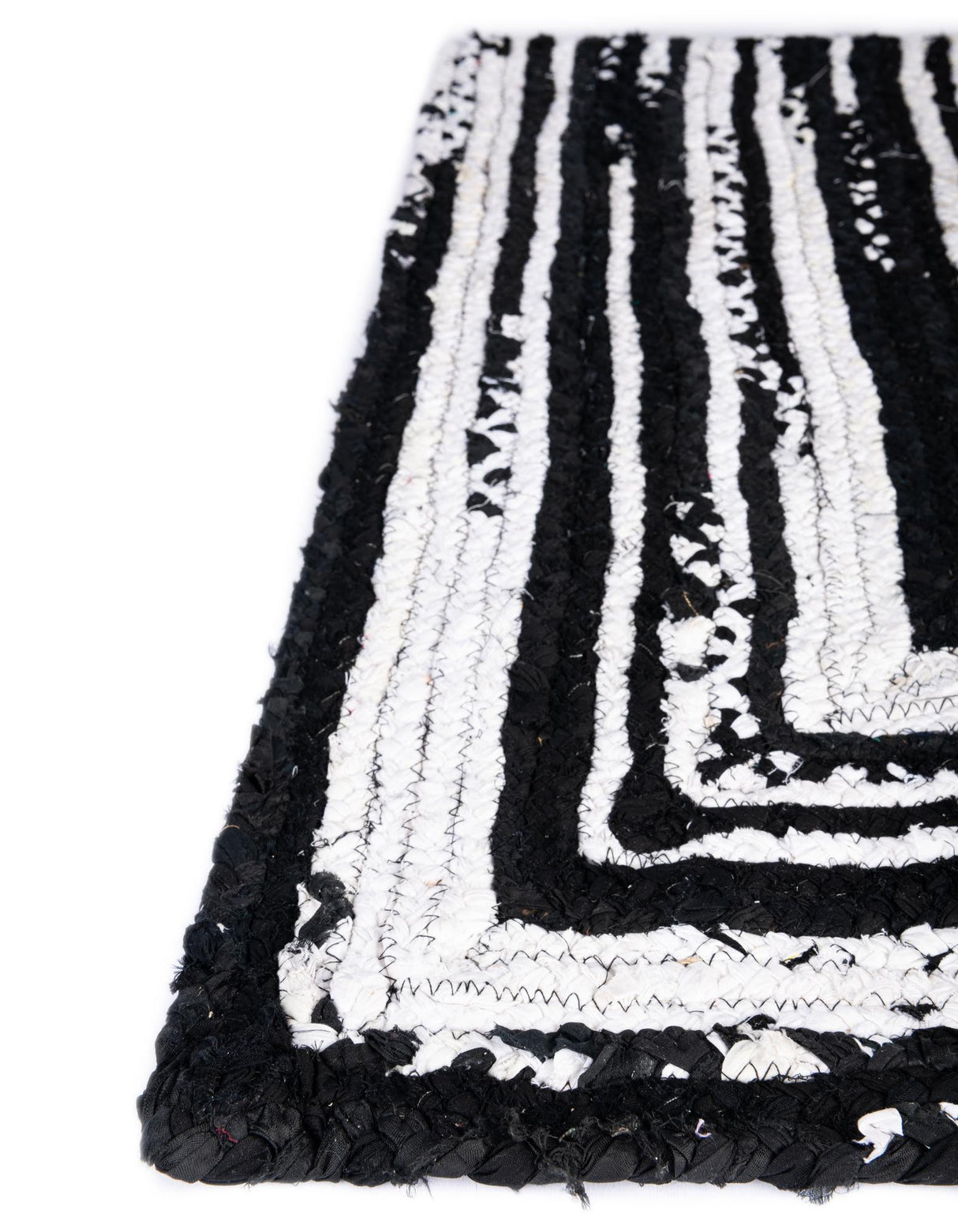 Hand Braided Chindi Black & White Table Runner Rug