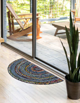 Hand Braided Chindi Hearth Rug,Natural fiber denim and Cotton rug