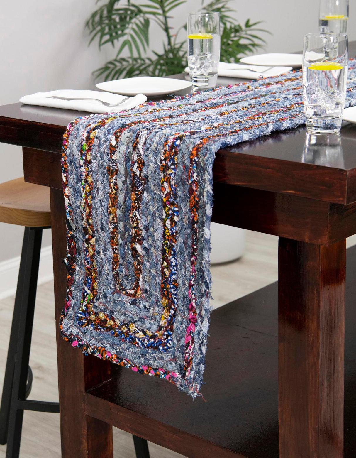 Eco Friendly Decor for Living Room,Hand Braided Chindi Table Runner Rug