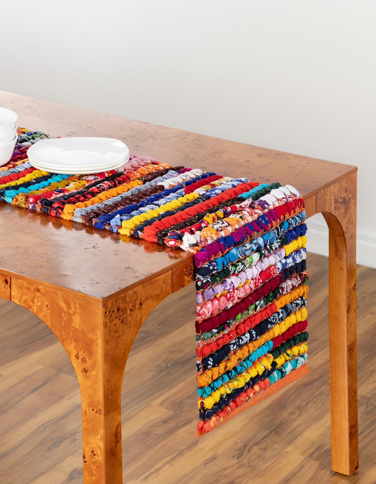 Hand Woven Braided Chindi Multicolor Table Runner Rug