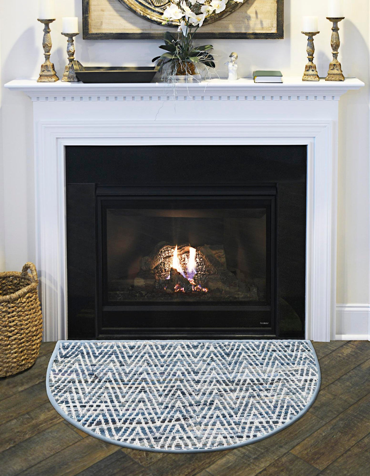 Hand Woven Chindi Chevron Hearth Rug