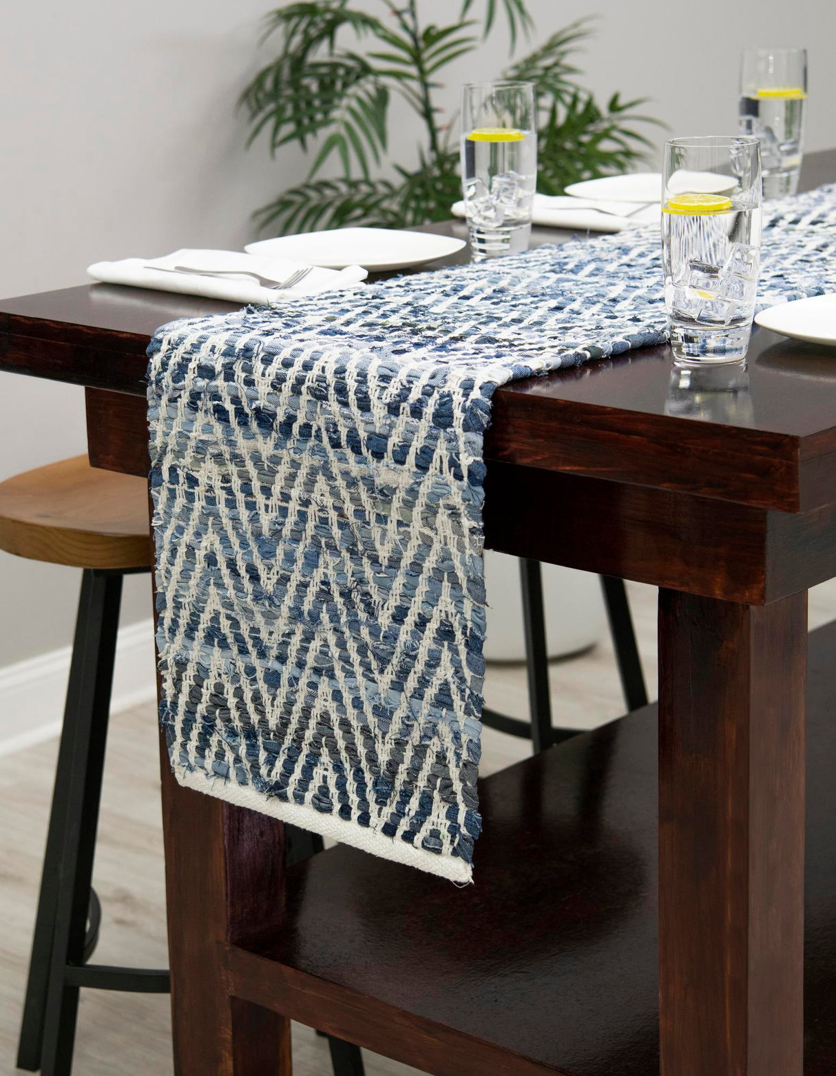 Hand Woven Chindi Chevron Table Runner Rug