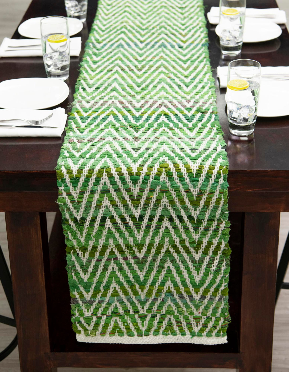 Hand Woven Chindi Chevron Table Runner Rug