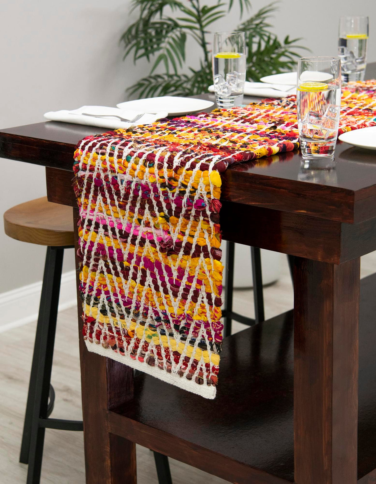 Hand Woven Chindi Chevron Table Runner Rug