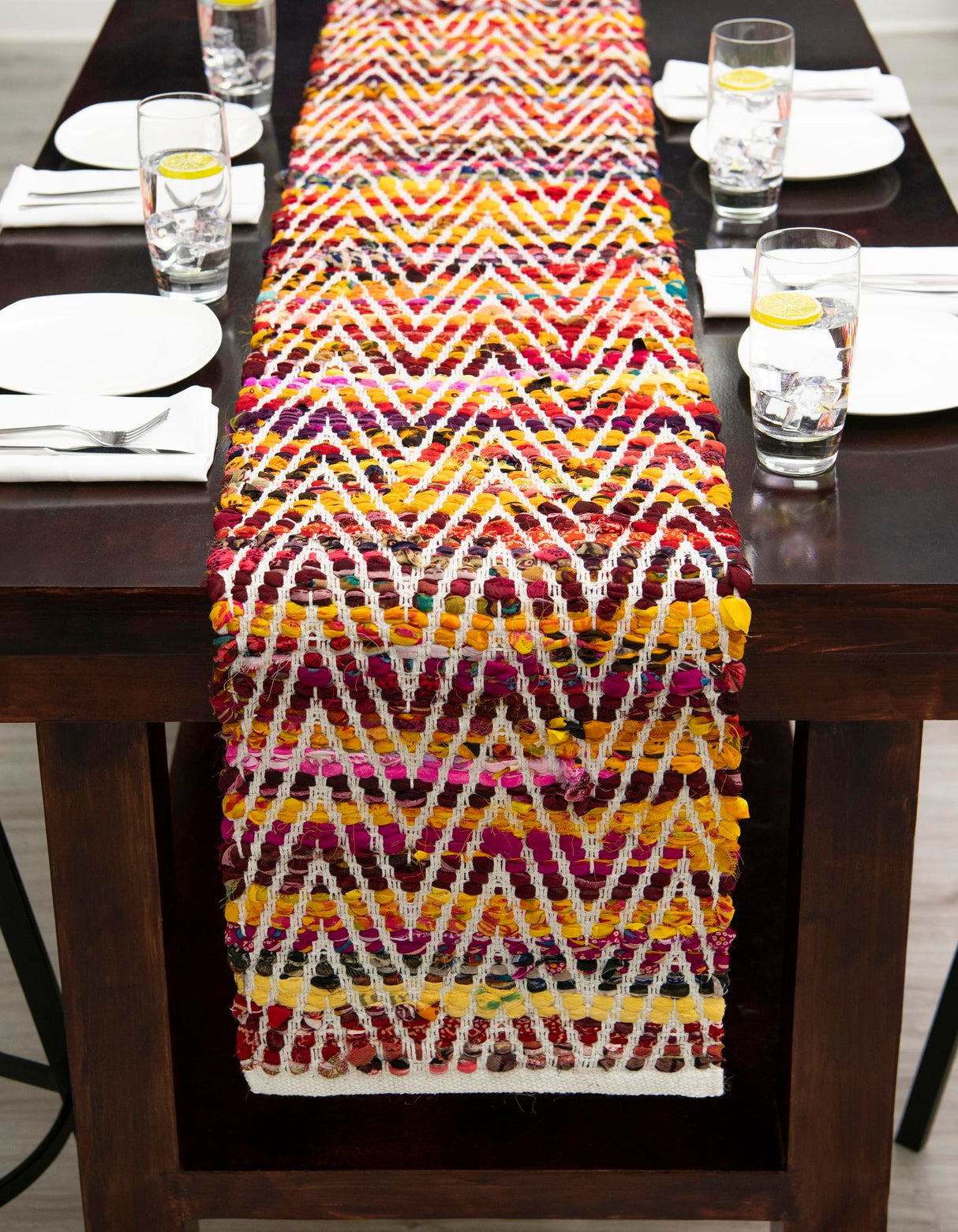 Hand Woven Chindi Chevron Table Runner Rug