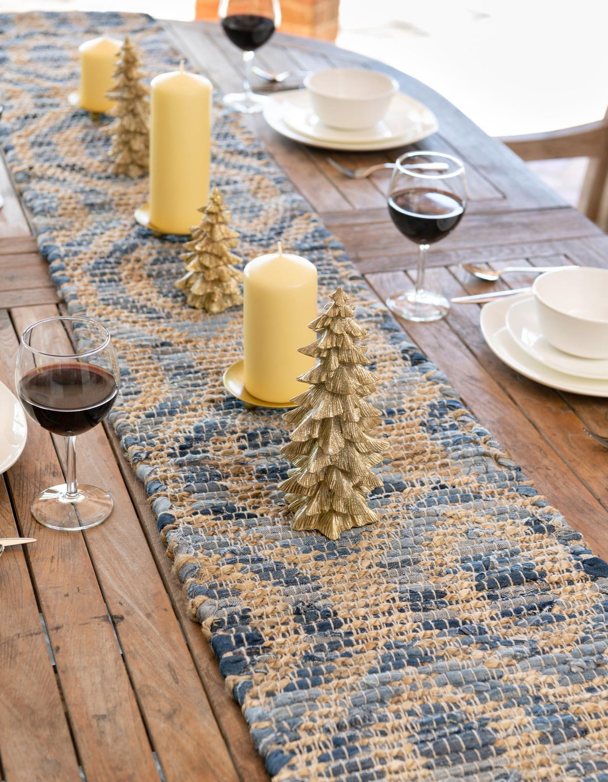 Hand Woven Chindi Jute & Denim Cotton Table Runner Rug