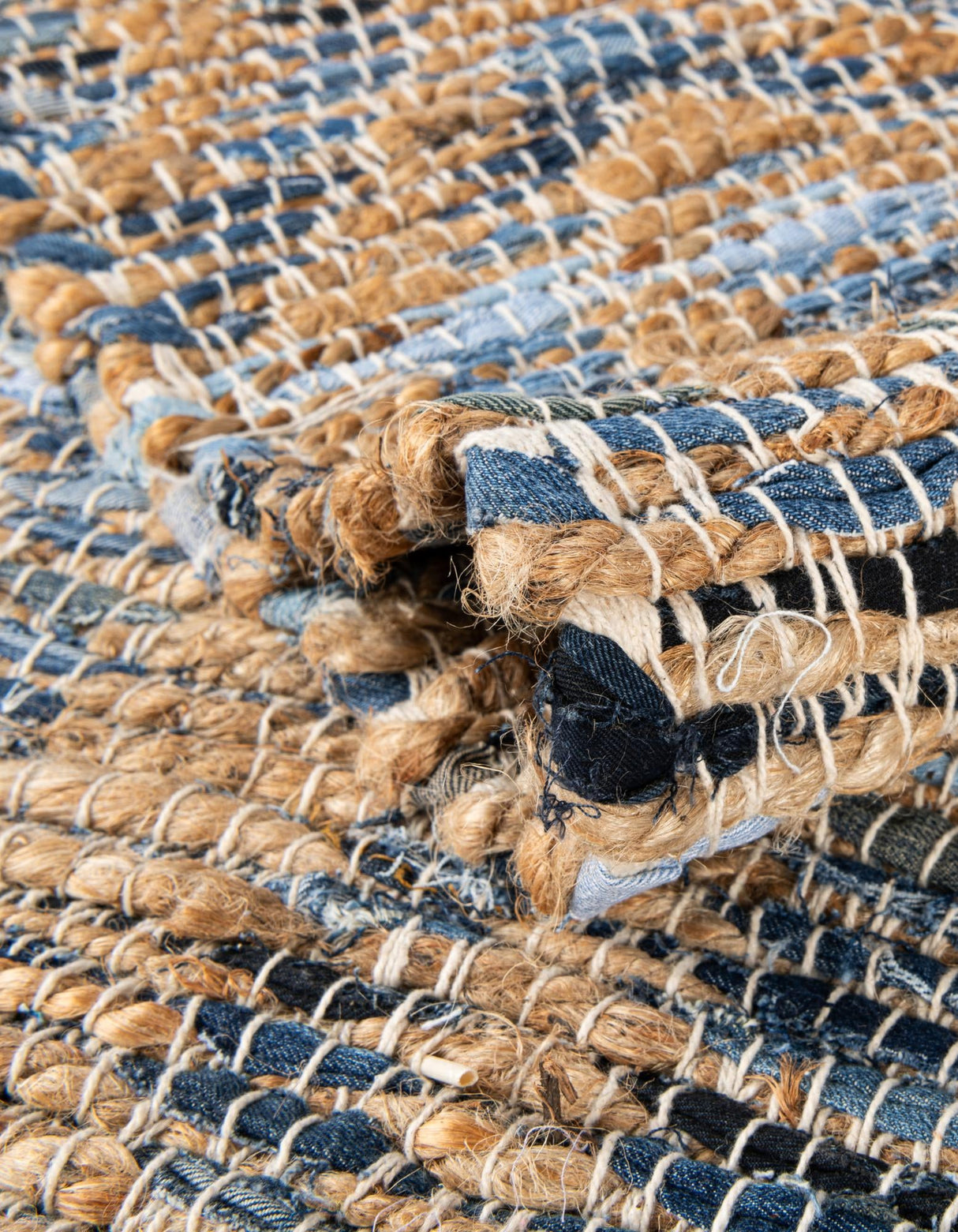 Hand Woven Chindi Jute & Denim Cotton Table Runner Rug