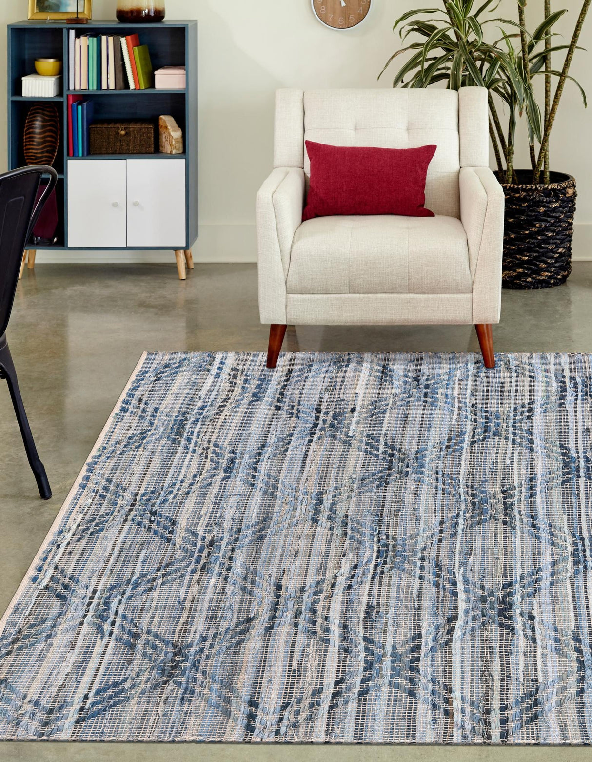 Eco-Friendly Denim Cotton Rugs, Hand Woven Chindi Cotton Rug