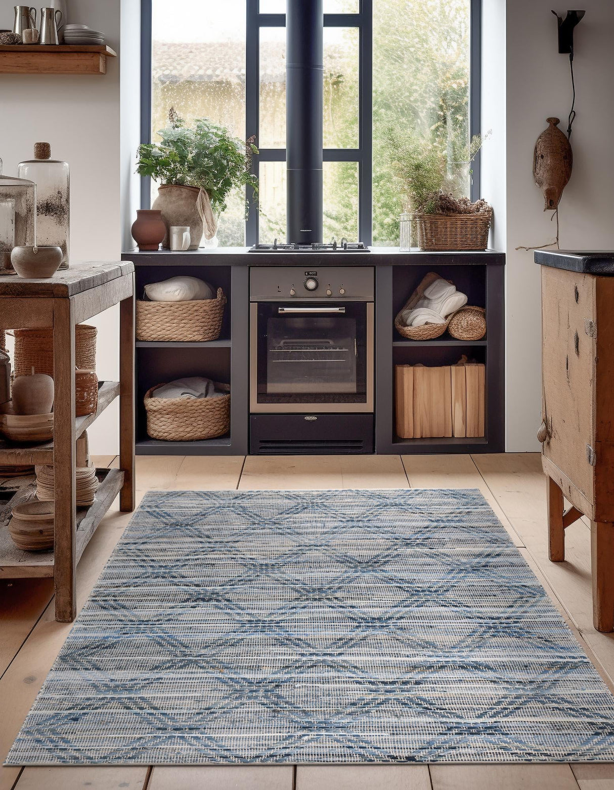 Eco-Friendly Denim Cotton Rugs, Hand Woven Chindi Cotton Rug