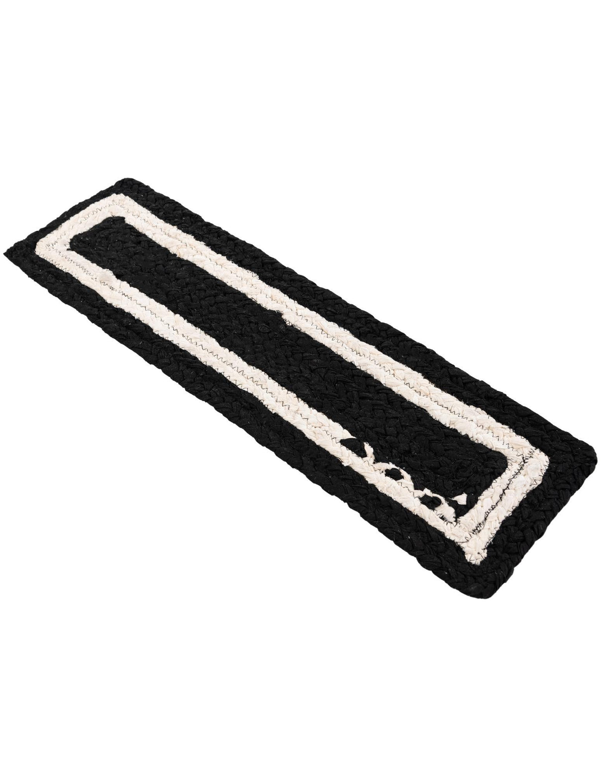 0' 9 x 2' 6 Hand Braided Black and White Chindi Stair Tread Rug