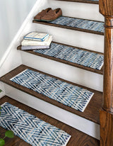 0' 9 x 2' 6 Hand Woven Chindi Chevron Stair Tread Rug