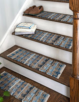 0' 9 x 2' 6 Hand Woven Chindi Jute Stair Rug, Braided Jute Stair Tread rug