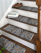 0' 9 x 2' 6 Hand Woven Chindi Jute Stair Tread Rug, Jute and cotton hearth rug