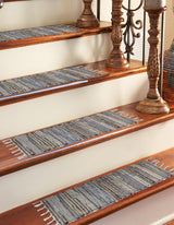 0' 9 x 2' 6 Hand Woven Chindi Jute Stair Tread Rug