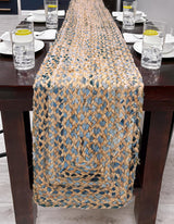 Hand Braided Chindi Blue Table Runner Rug