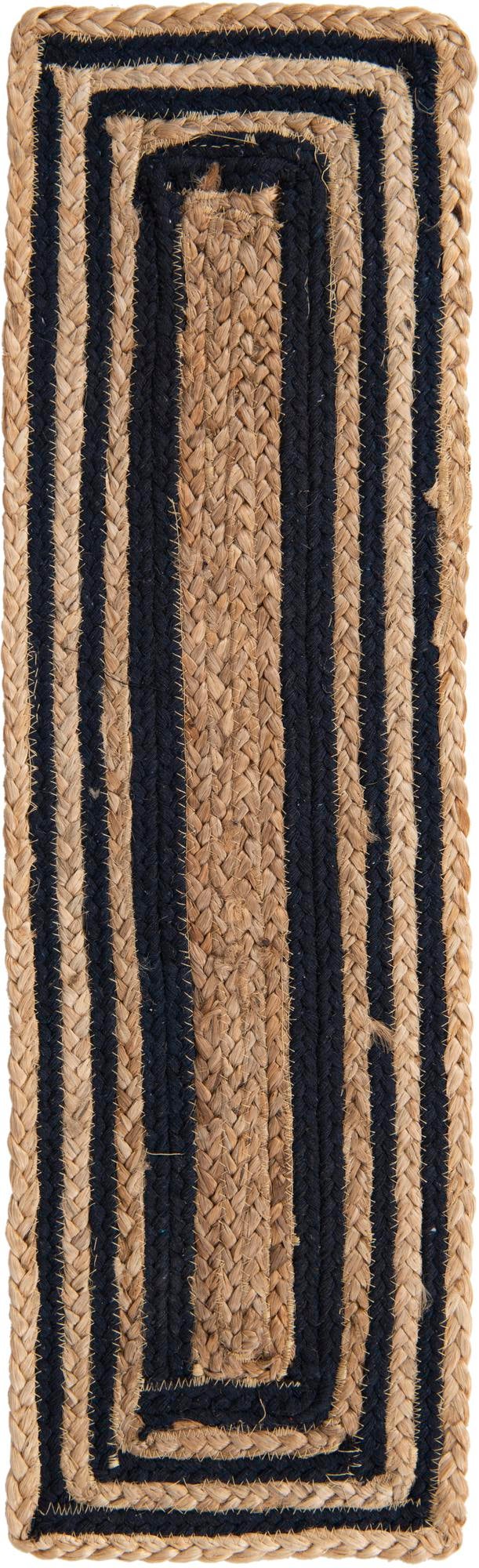 0' 9 x 2' 6 Hand Woven Braided Jute Stair Rug, Natural jute fireplace rug