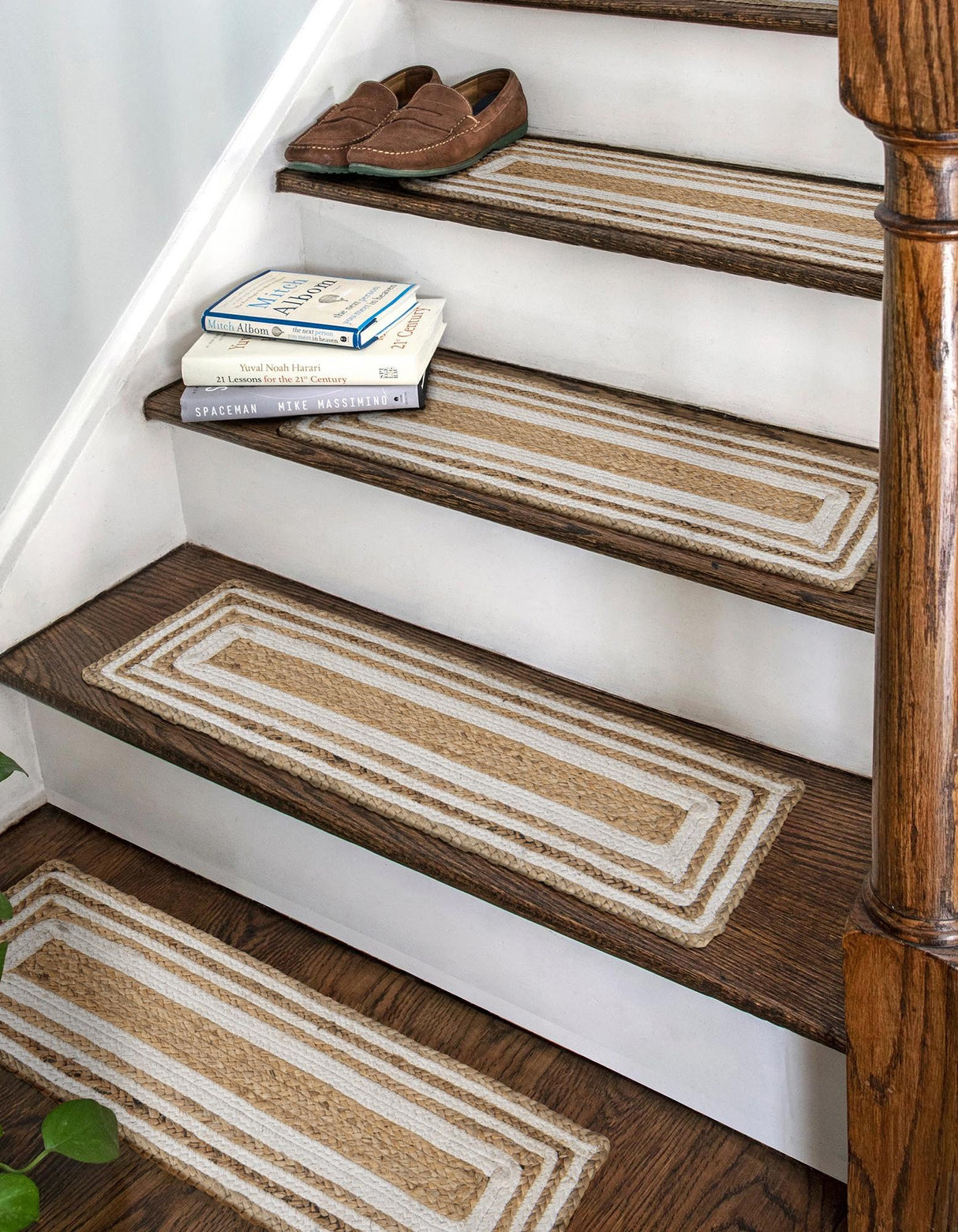 0' 9 x 2' 6 Hand Woven Braided Jute Stair Rug, Natural jute fireplace rug