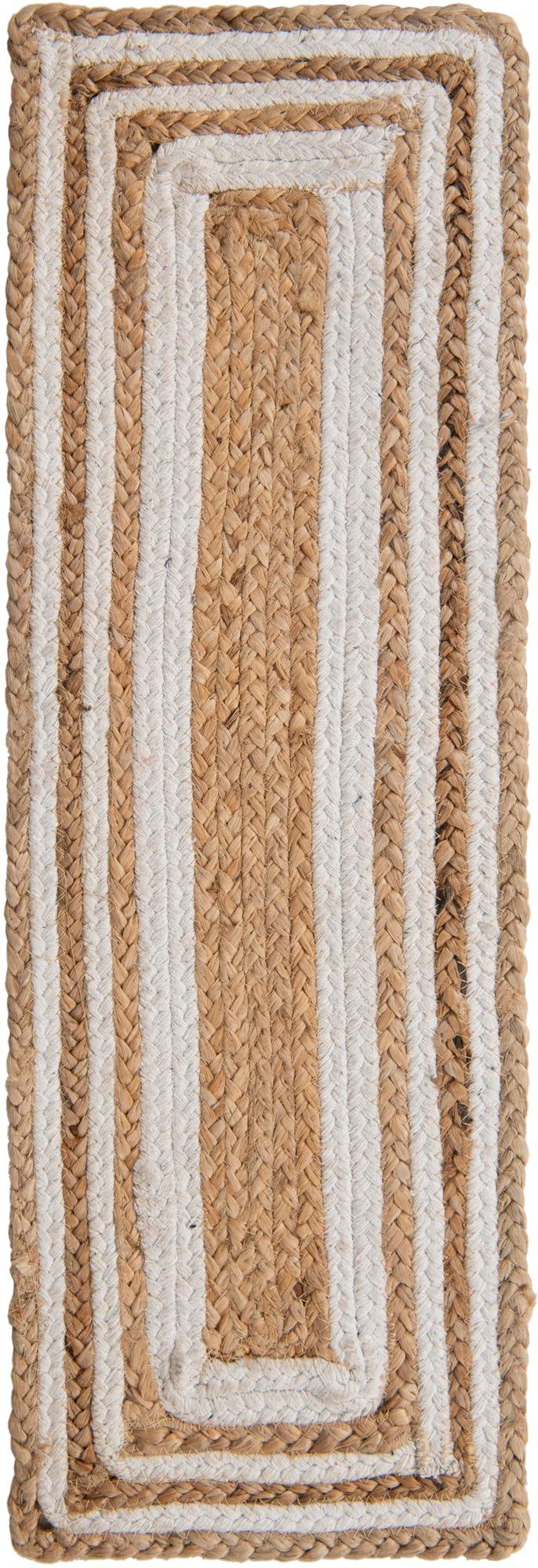 0' 9 x 2' 6 Hand Woven Braided Jute Stair Rug, Natural jute fireplace rug