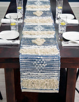 Hand Woven Cotton Chindi Ivory Table Runner Rug, Woven jute hearth rug