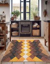 Brown Yellow Black Hand Braided Chindi Cotton Rug