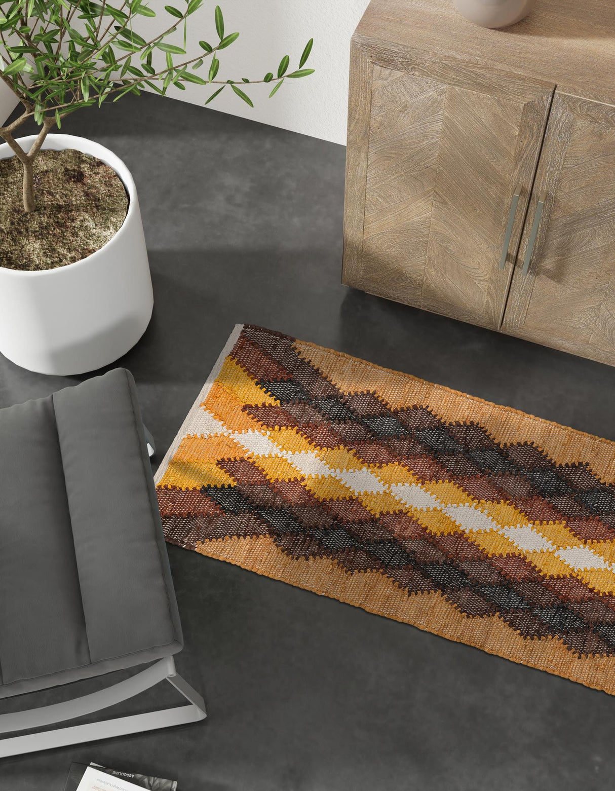 Brown Yellow Black Hand Braided Chindi Cotton Rug