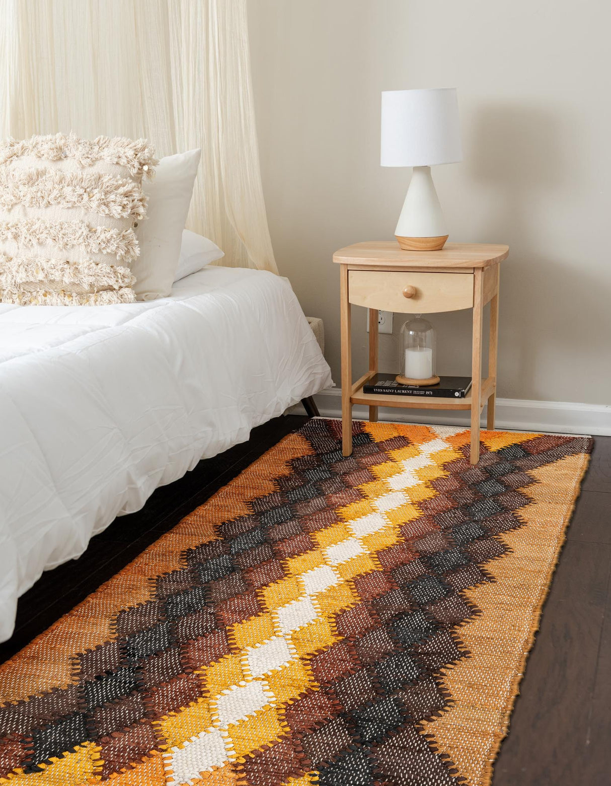 Brown Yellow Black Hand Braided Chindi Cotton Rug