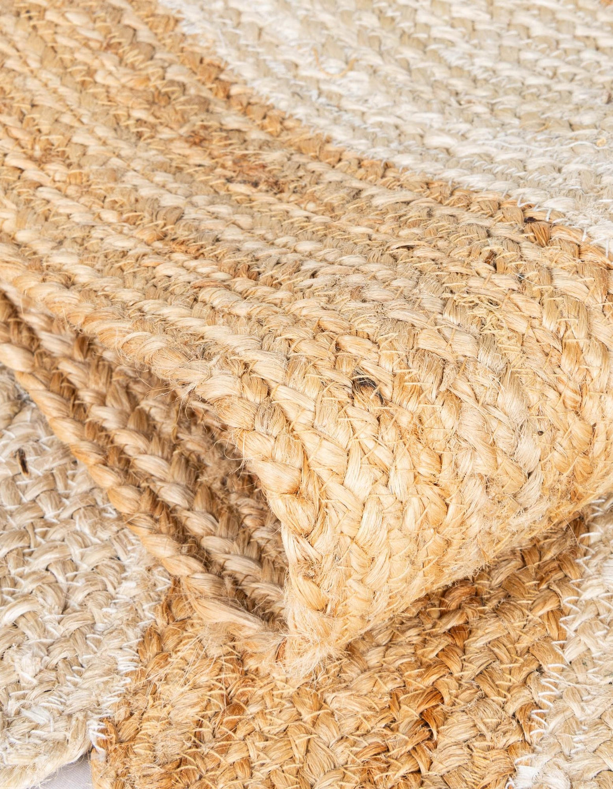 Natural and Ivory Hand Scallop Braided Jute Rug