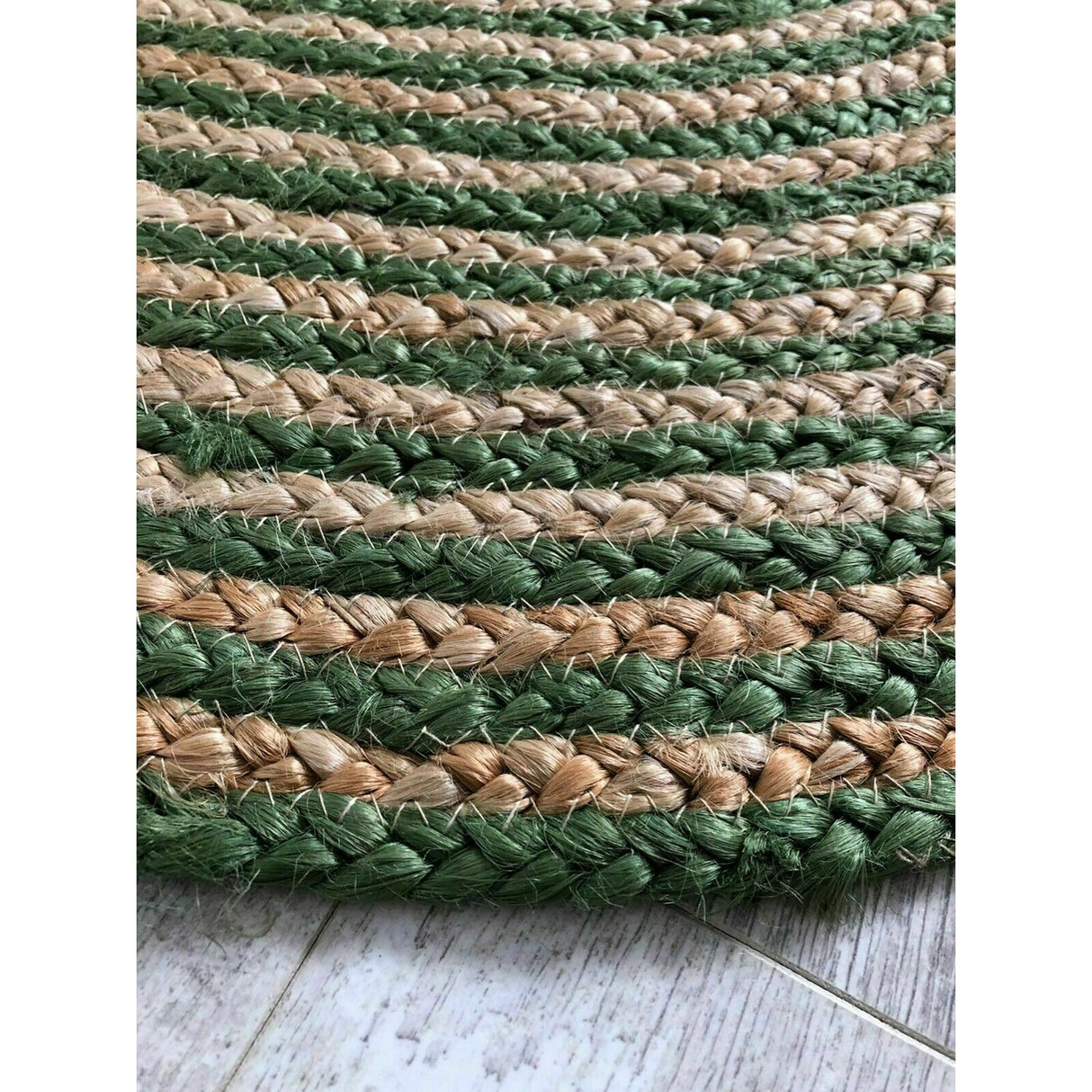 Round Handmade Green Hand Braided Jute Rug Rustic Area Rug Carpet Door Mat